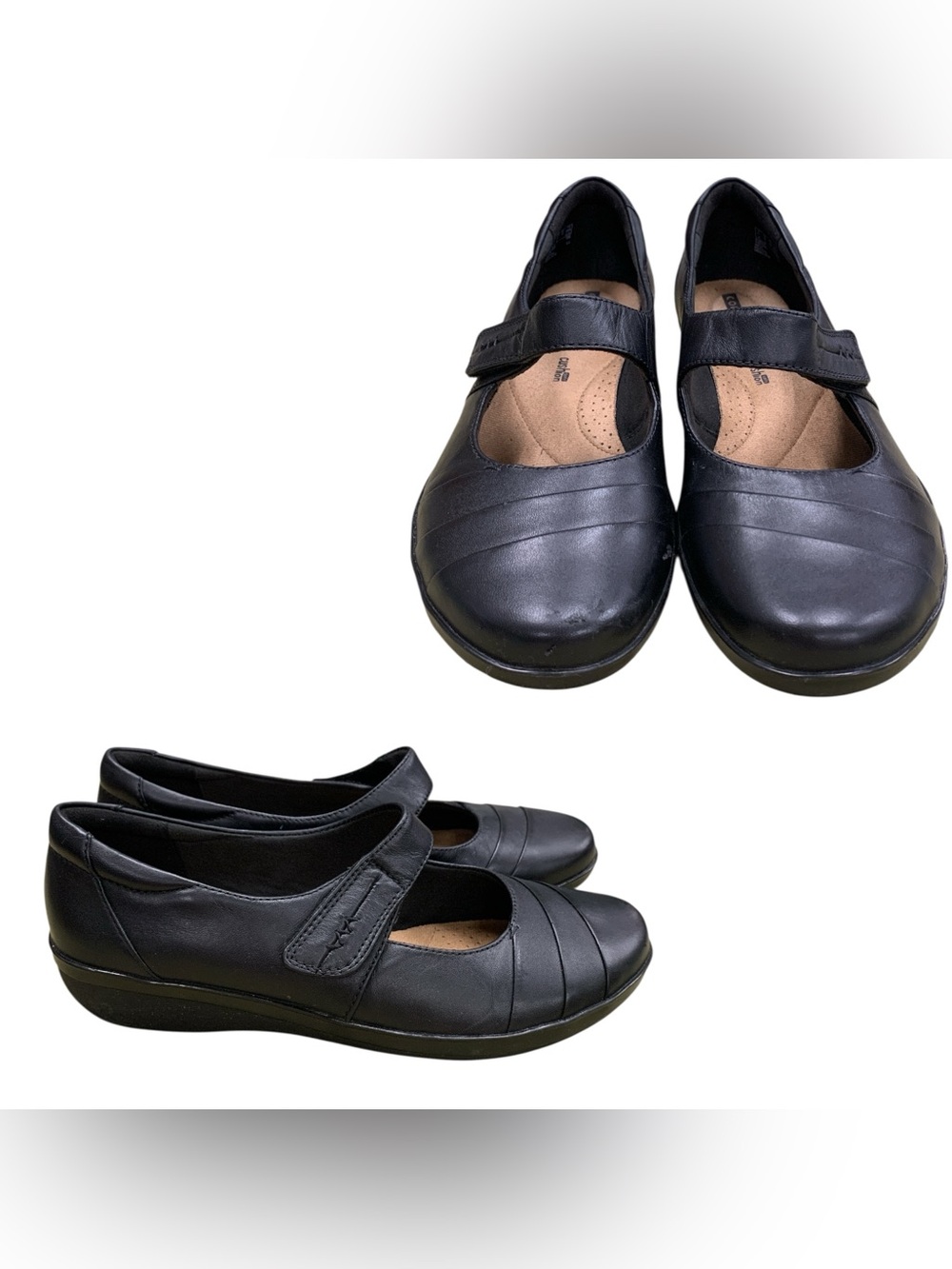 Clarks Black Leather Mary Jane Comfort Flats S9